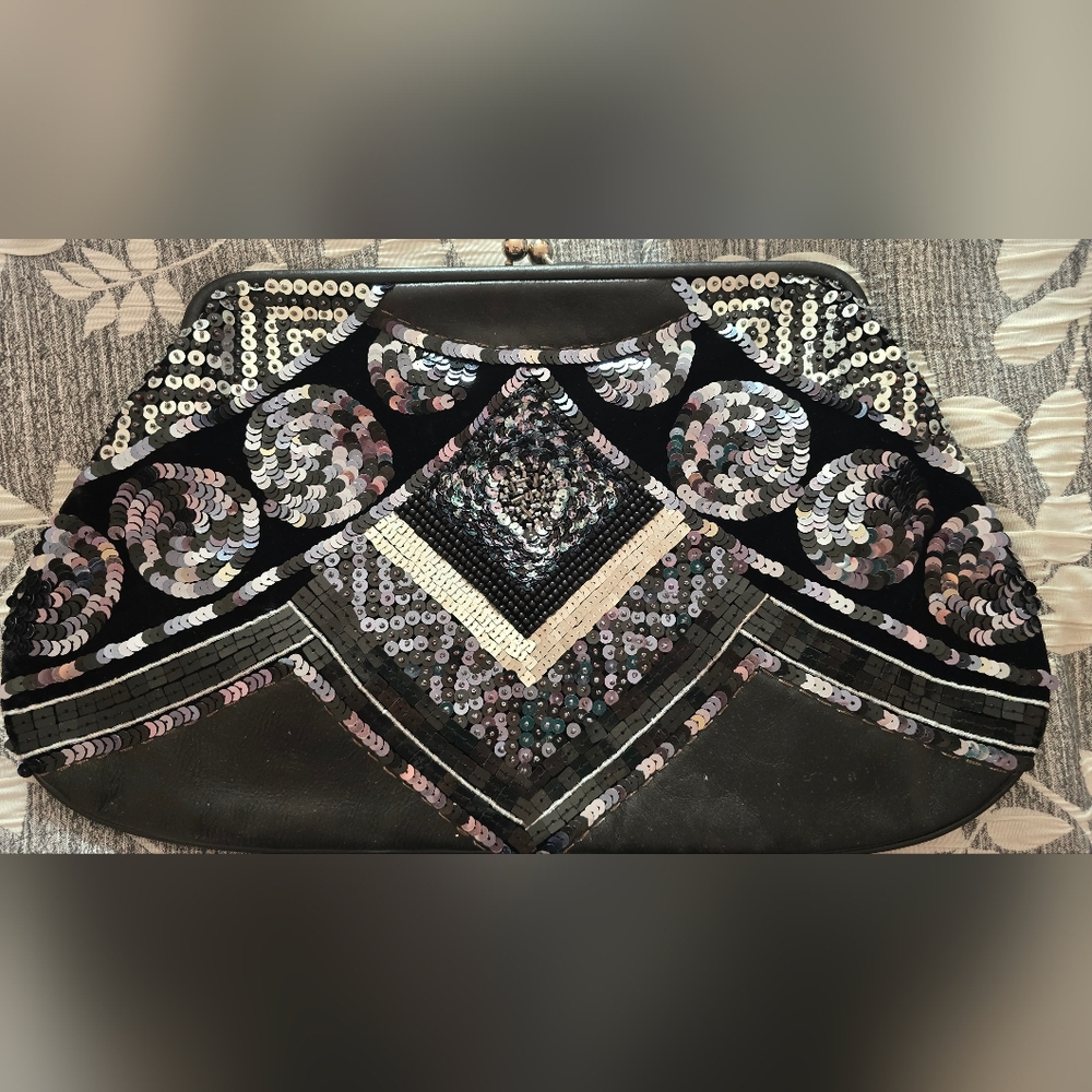 bebe Black and Silver Sequin Clutch